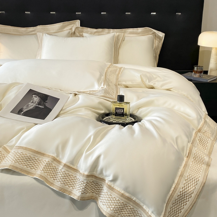 91家纺网 家纺一手货源 找家纺 欧乐蒂 2025新款高支高密水洗贡缎全棉四件套-简爱 简爱典雅白