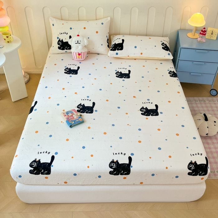 91家纺网 家纺一手货源 找家纺  星座家纺 2025新款小清新牛奶绒单床笠 炫酷小猫