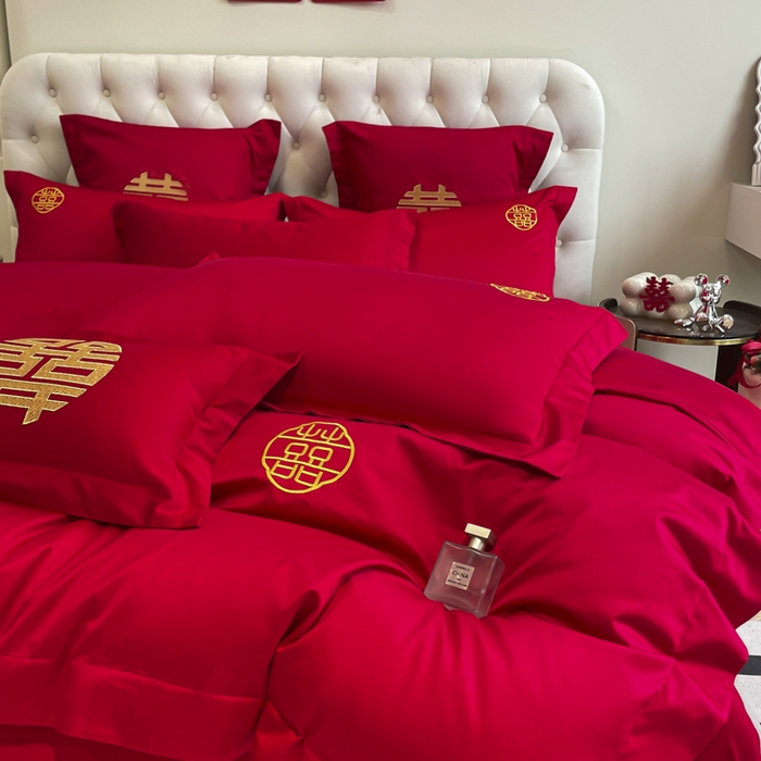 91家纺网 家纺一手货源 找家纺 欧乐蒂 2025新款亲肤棉婚庆刺绣四件套系列 唯一