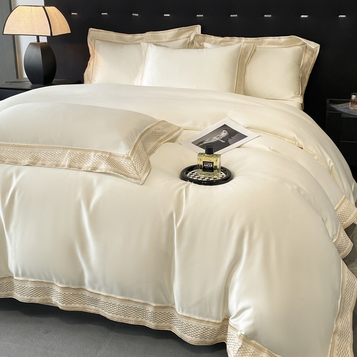 91家纺网 家纺一手货源 找家纺 欧乐蒂 2025新款高支高密水洗贡缎全棉四件套-简爱 简爱典雅白