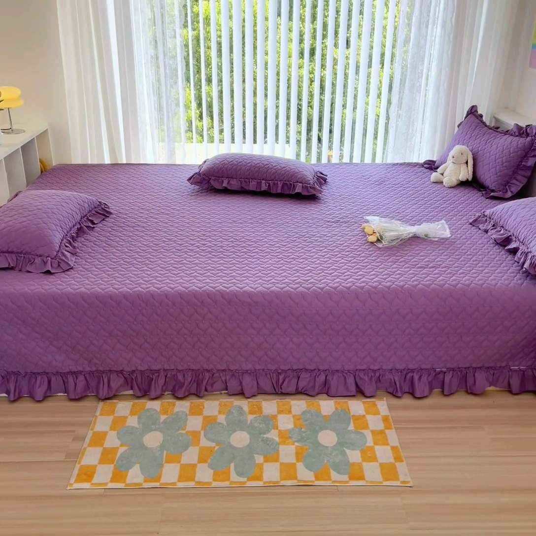 91家纺网 家纺一手货源 找家纺 暖居 2024支持定制纯棉榻榻米四件套全棉农村单件大炕盖纯色床单三件套系列 香芋紫色