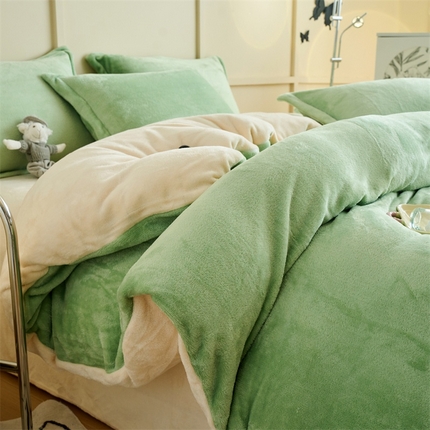 91家纺网 家纺一手货源 找家纺 （总）兰紫橙家纺 2025新款加厚保暖纯色双拼牛奶绒四件套