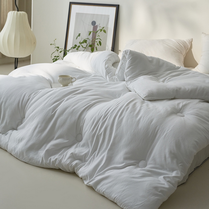 91家纺网 家纺一手货源 找家纺 欧夏家纺 2024新款日式素棉提花大豆被明太西川 白色