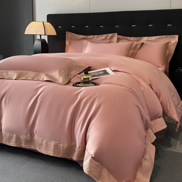 91家纺网 家纺一手货源 找家纺 欧乐蒂 2025新款高支高密水洗贡缎全棉四件套-简爱 简爱豆沙