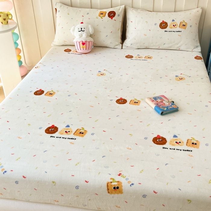 91家纺网 家纺一手货源 找家纺  星座家纺 2025新款小清新牛奶绒单床笠 曲奇饼干