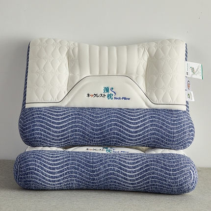 91家纺网 家纺一手货源 找家纺 （总）2024新款乳胶牵引舒颈枕-蓝色波纹款枕头枕芯-风格一