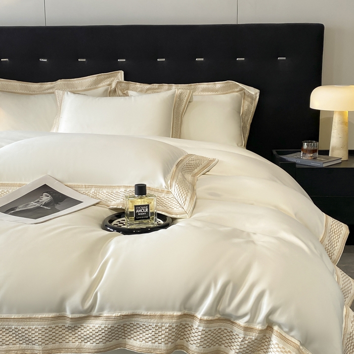 91家纺网 家纺一手货源 找家纺 欧乐蒂 2025新款高支高密水洗贡缎全棉四件套-简爱 简爱典雅白