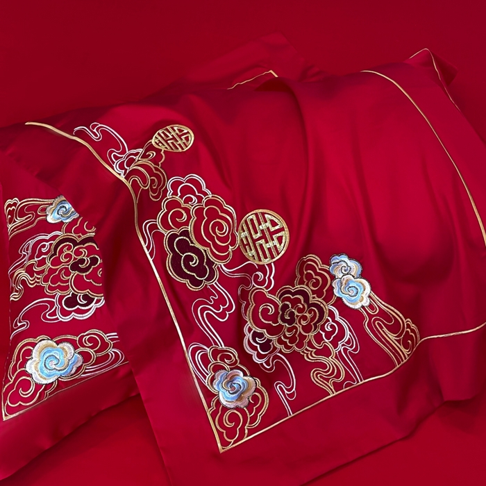 91家纺网 家纺一手货源 找家纺 欧乐蒂 2025新款亲肤棉婚庆刺绣四件套系列 龙飞凤舞