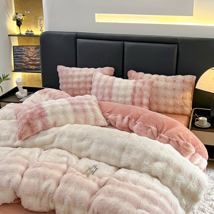 91家纺网 家纺一手货源 找家纺 金爱家 2024新品全消光A类纯色獭兔毛绒立体牛奶绒四件套-七彩泡泡 七彩泡泡粉