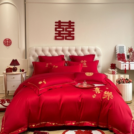 91家纺网 家纺一手货源 找家纺 （总）欧乐蒂 2025新款亲肤棉婚庆刺绣四件套系列