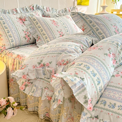 91家纺网 家纺一手货源 找家纺 （总）美达家纺 美达家纺 2025新款亲肤舒适全棉公主风夹棉床裙四件套