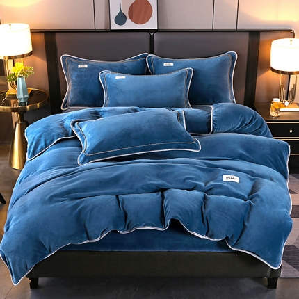 91家纺网 家纺一手货源 找家纺 （总）董成龙 2024新款高克重纯色牛奶绒法莱绒金貂貂狐床笠款四件套