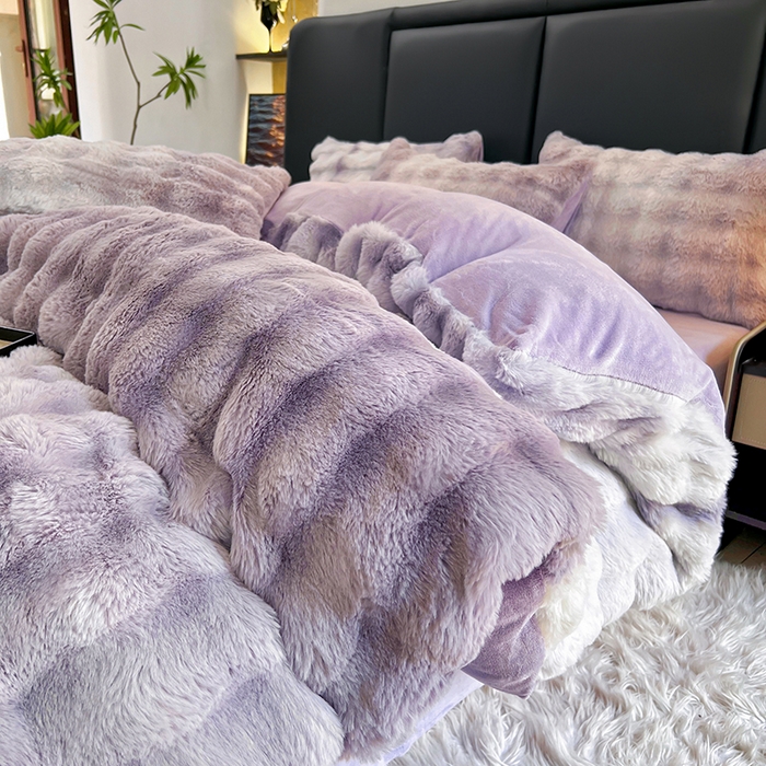 91家纺网 家纺一手货源 找家纺 金爱家 2024新品全消光A类纯色獭兔毛绒立体牛奶绒四件套-七彩泡泡 七彩泡泡紫