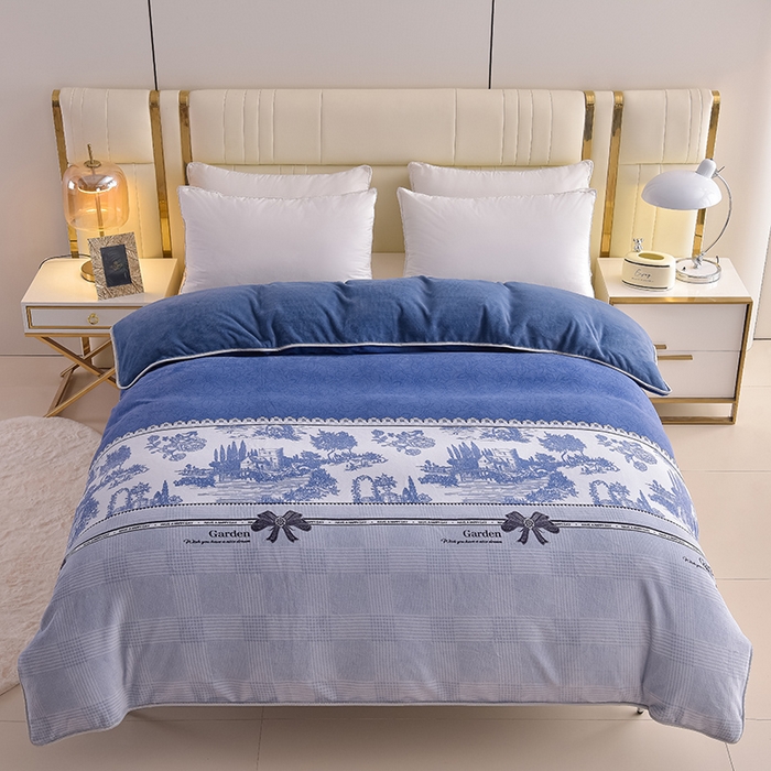 91家纺网 家纺一手货源 找家纺 曼尼家纺2025高克重直播印花床裙款法莱绒金貂珊瑚绒牛奶绒四件套 水墨江南