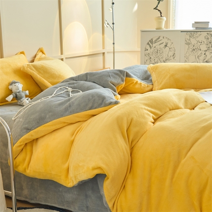 91家纺网 家纺一手货源 找家纺 （总）兰紫橙家纺 2025新款加厚保暖纯色双拼牛奶绒四件套