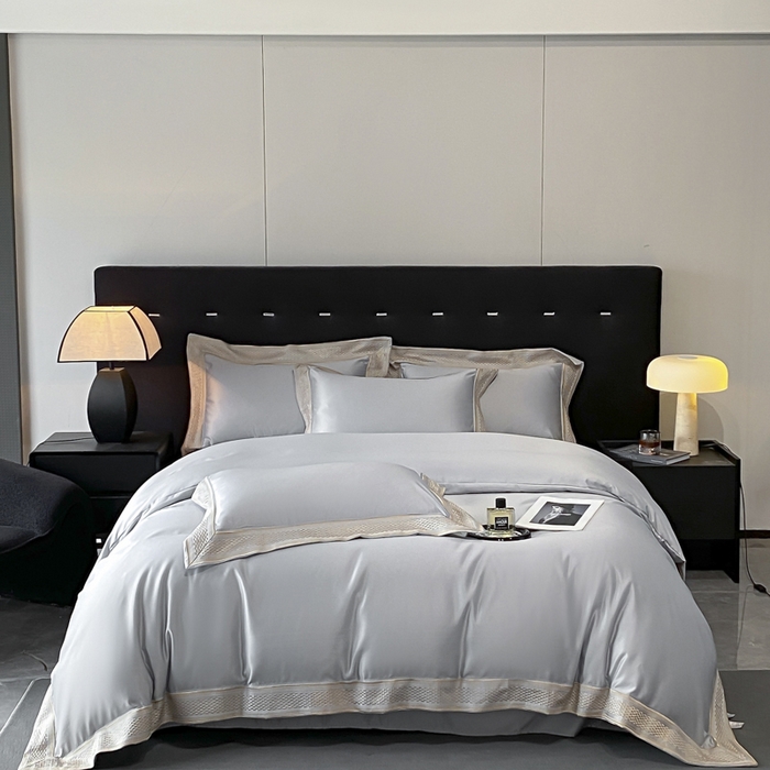 91家纺网 家纺一手货源 找家纺 欧乐蒂 2025新款高支高密水洗贡缎全棉四件套-简爱 简爱高级灰