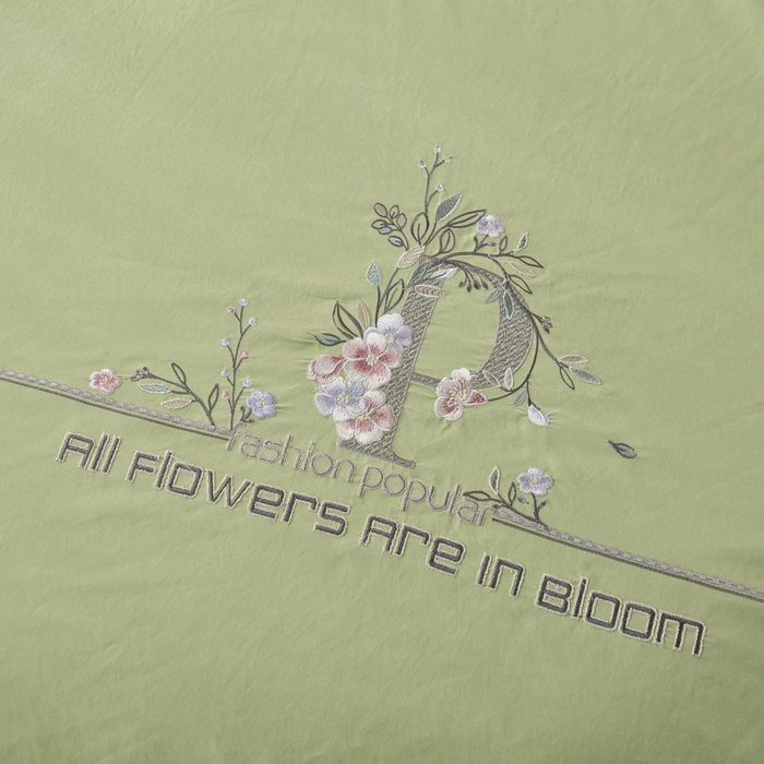 91家纺网 家纺一手货源 找家纺 OL家纺 2024新款磨毛暖绒床盖夹棉四件套刺绣轻奢风 苹果绿