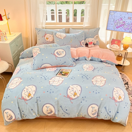 桃子家居 2024新款三丽鸥卡通加厚高克重200克牛奶绒系列四件套 绒三丽鸥-星星玉桂狗