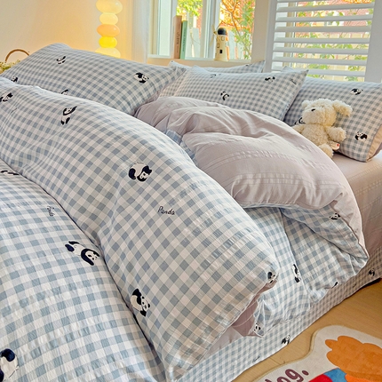 91家纺网 家纺一手货源 找家纺 （总）优选 2025新款有氧提花云纱棉圆角吊边工艺款四件套学生三件套