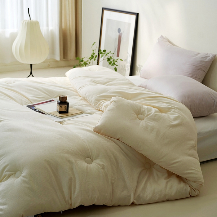 91家纺网 家纺一手货源 找家纺 欧夏家纺 2024新款日式素棉提花大豆被明太西川 米色