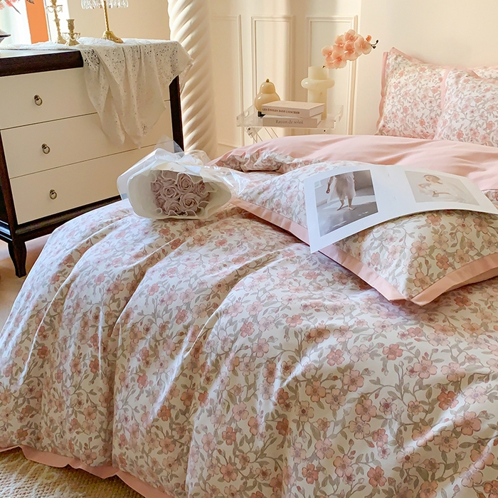 91家纺网 家纺一手货源 找家纺 2024新款全棉磨毛印花系列四件套 花语涧