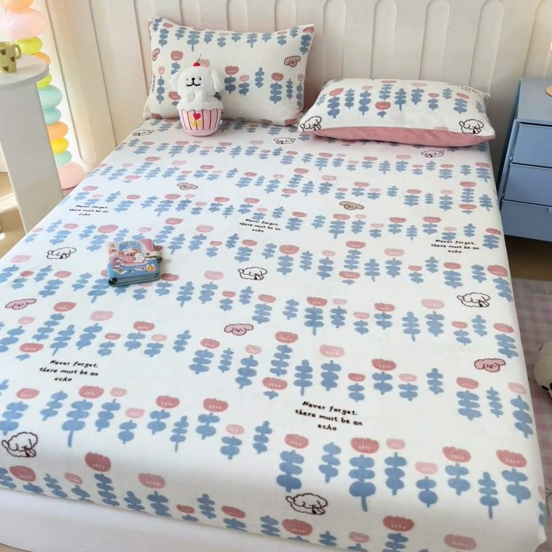 91家纺网 家纺一手货源 找家纺  星座家纺 2025新款小清新牛奶绒单床笠 花束