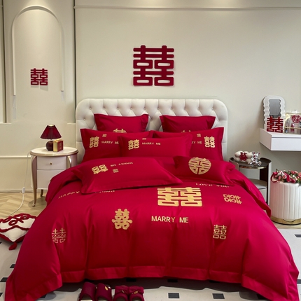 91家纺网 家纺一手货源 找家纺 （总）欧乐蒂 2025新款亲肤棉婚庆刺绣四件套系列