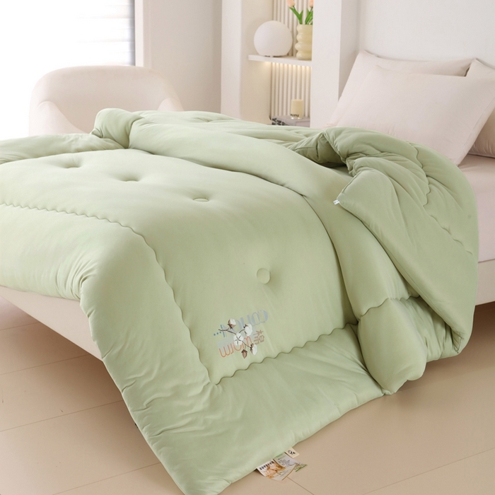 91家纺网 家纺一手货源 找家纺 棉造家居 2024新款亲肤棉花被针织棉绗缝春秋冬被芯 果绿