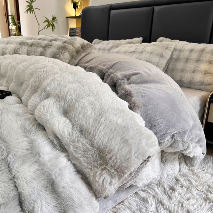 91家纺网 家纺一手货源 找家纺 金爱家 2024新品全消光A类纯色獭兔毛绒立体牛奶绒四件套-七彩泡泡 七彩泡泡灰