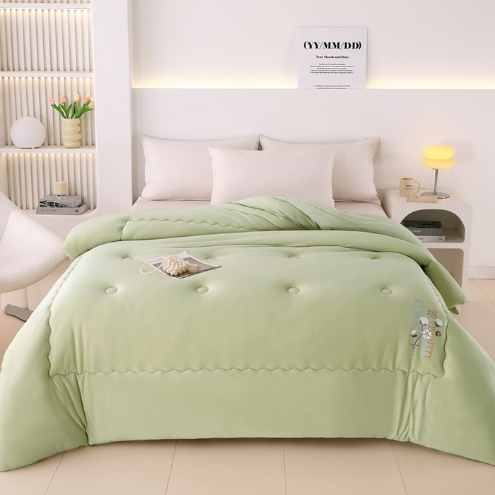 91家纺网 家纺一手货源 找家纺 棉造家居 2024新款亲肤棉花被针织棉绗缝春秋冬被芯 果绿