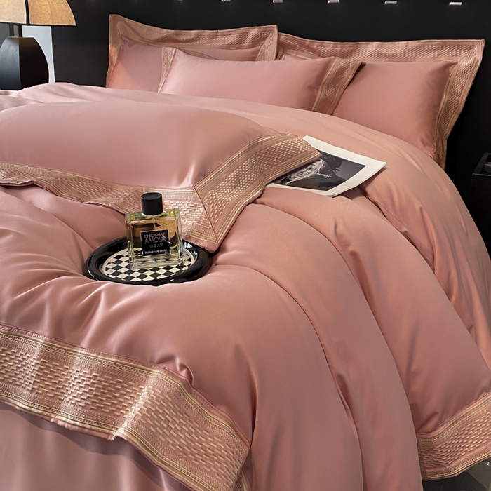 91家纺网 家纺一手货源 找家纺 欧乐蒂 2025新款高支高密水洗贡缎全棉四件套-简爱 简爱豆沙