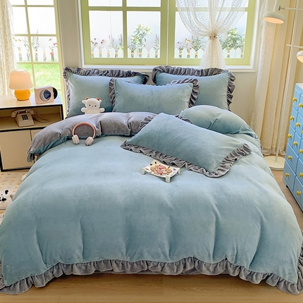 91家纺网 家纺一手货源 找家纺 （总）喜梦缘家纺  2025新款直播热款高克重韩版牛奶绒四件套婚庆四件套双拼四件套