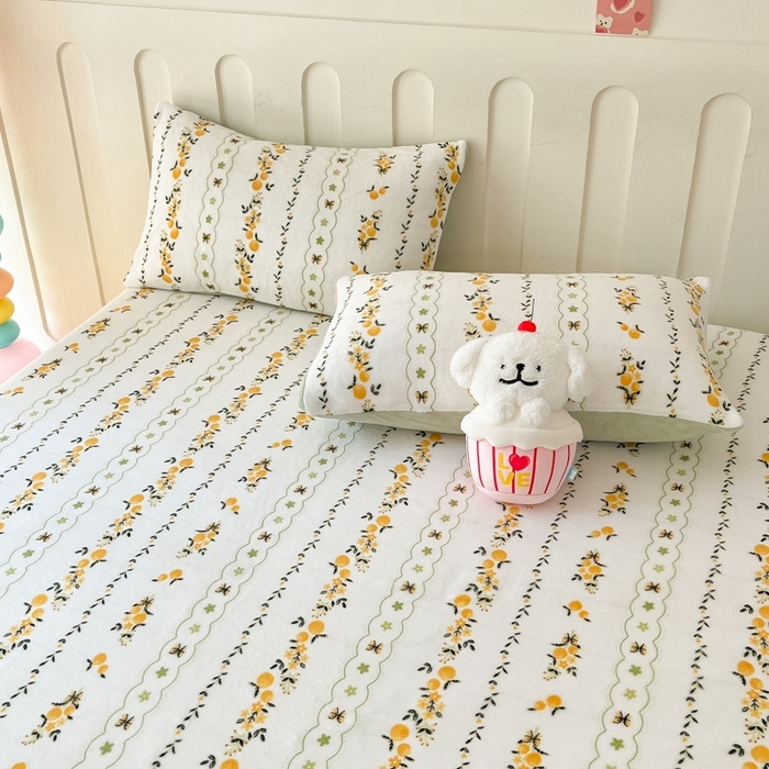 91家纺网 家纺一手货源 找家纺  星座家纺 2025新款小清新牛奶绒单床笠 蜜桔