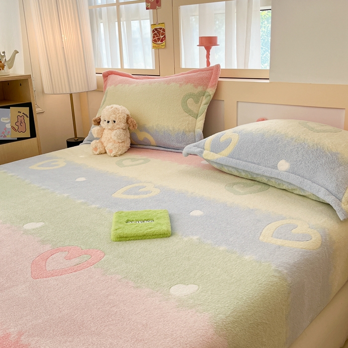 91家纺网 家纺一手货源 找家纺 川悦生活 2024新款高克重雪花绒加厚保暖床笠 床笠彩虹爱语