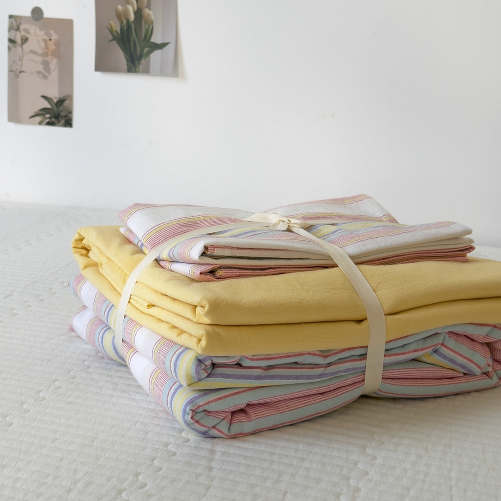 91家纺网 家纺一手货源 找家纺 久典家居 2024新款水洗棉条纹系列四件套 米娅