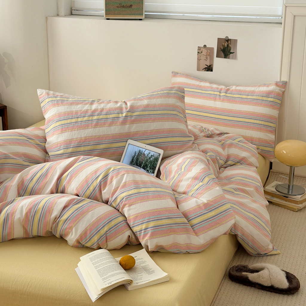 91家纺网 家纺一手货源 找家纺 久典家居 2024新款水洗棉条纹系列单被套 米娅