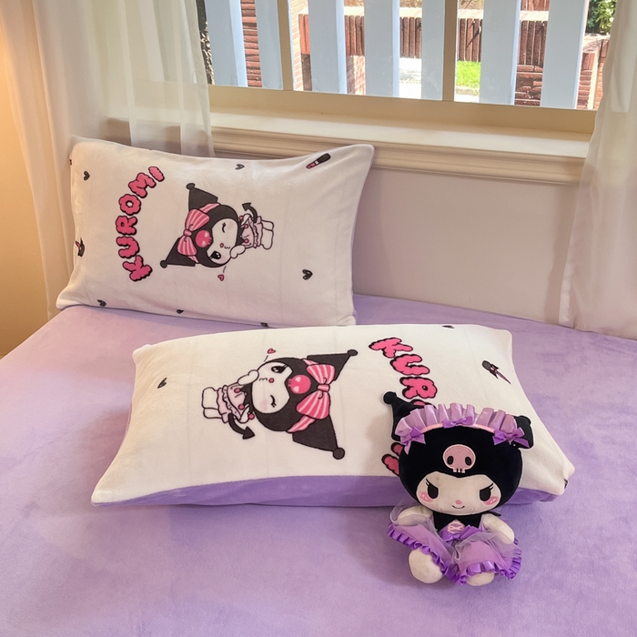 91家纺网 家纺一手货源 找家纺 桃子家居 2024新款三丽鸥卡通加厚高克重200克牛奶绒系列四件套 绒三丽鸥-公主库洛米