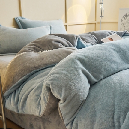 91家纺网 家纺一手货源 找家纺 （总）兰紫橙家纺 2025新款加厚保暖纯色双拼牛奶绒四件套