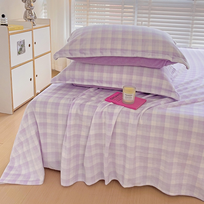 91家纺网 家纺一手货源 找家纺 简一 2024新款牛奶绒无印风ins风方格系列-单枕套 无印风方格方格-浅紫