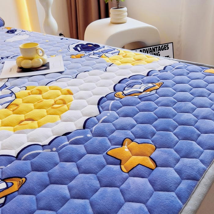 91家纺网 家纺一手货源 找家纺 情煊家纺 2024新款A类牛奶绒印花夹棉床垫 太空漫步