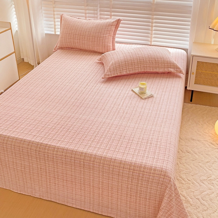 91家纺网 家纺一手货源 找家纺 简一 2024新款牛奶绒无印风ins风方格系列-单枕套 小香风荆棘-浅粉