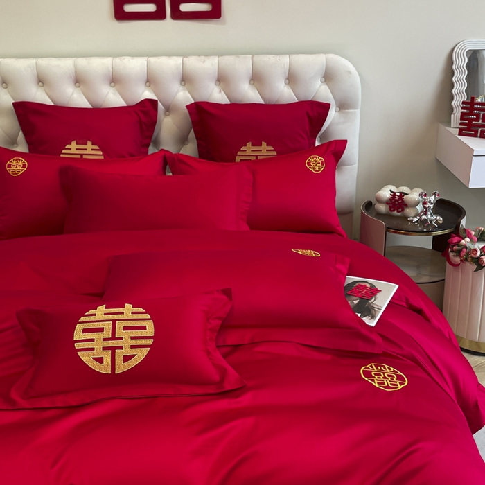 91家纺网 家纺一手货源 找家纺 欧乐蒂 2025新款亲肤棉婚庆刺绣四件套系列 唯一