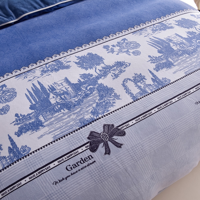 91家纺网 家纺一手货源 找家纺 曼尼家纺2025高克重直播印花床裙款法莱绒金貂珊瑚绒牛奶绒四件套 水墨江南