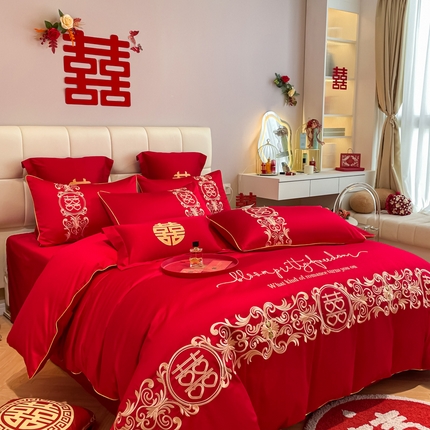 91家纺网 家纺一手货源 找家纺 （总）欧乐蒂 2025新款亲肤棉婚庆刺绣四件套系列