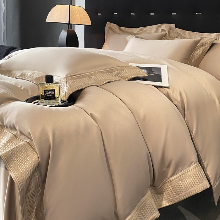 91家纺网 家纺一手货源 找家纺 欧乐蒂 2025新款高支高密水洗贡缎全棉四件套-简爱 简爱香槟金