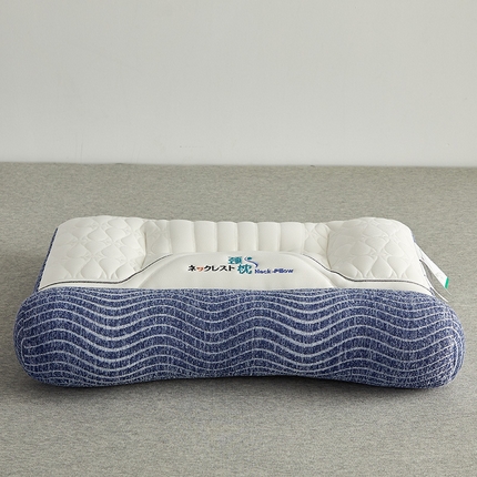 91家纺网 家纺一手货源 找家纺 （总）2024新款乳胶牵引舒颈枕-蓝色波纹款枕头枕芯-风格一