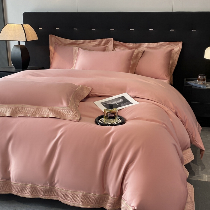 91家纺网 家纺一手货源 找家纺 欧乐蒂 2025新款高支高密水洗贡缎全棉四件套-简爱 简爱豆沙