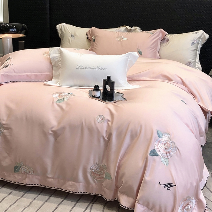 91家纺网 家纺一手货源 找家纺 黑白森林 2024年春夏上新50x50s高支天丝棉四件套-莉亚公主 莉亚公主-柔粉