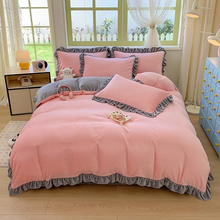 91家纺网 家纺一手货源 找家纺 （总）喜梦缘家纺  2025新款直播热款高克重韩版牛奶绒四件套婚庆四件套双拼四件套