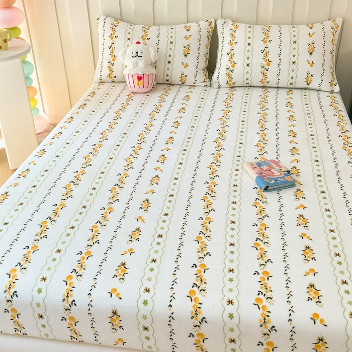 91家纺网 家纺一手货源 找家纺  星座家纺 2025新款小清新牛奶绒单床笠 蜜桔